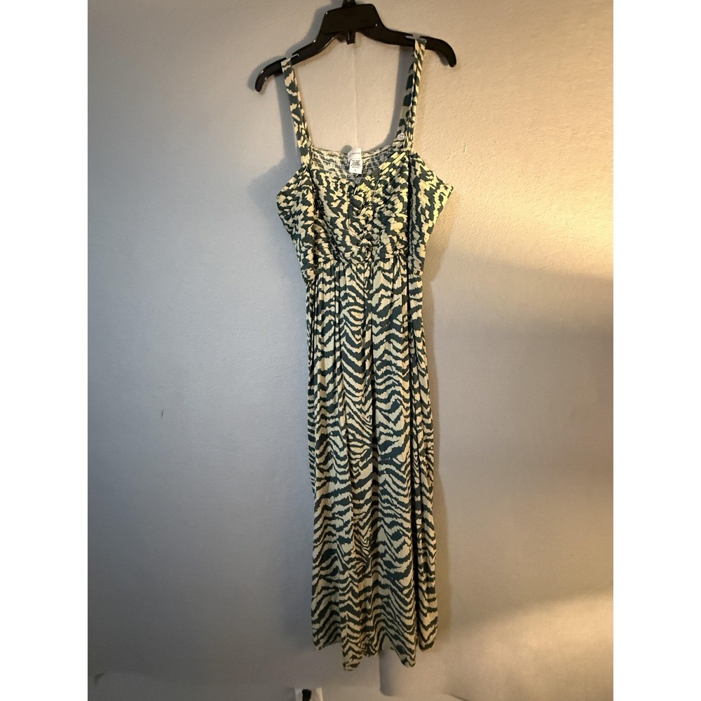 Soft Surroundings Dress Womens Large Green Animal‎ Print Smocked Maxi Sundress